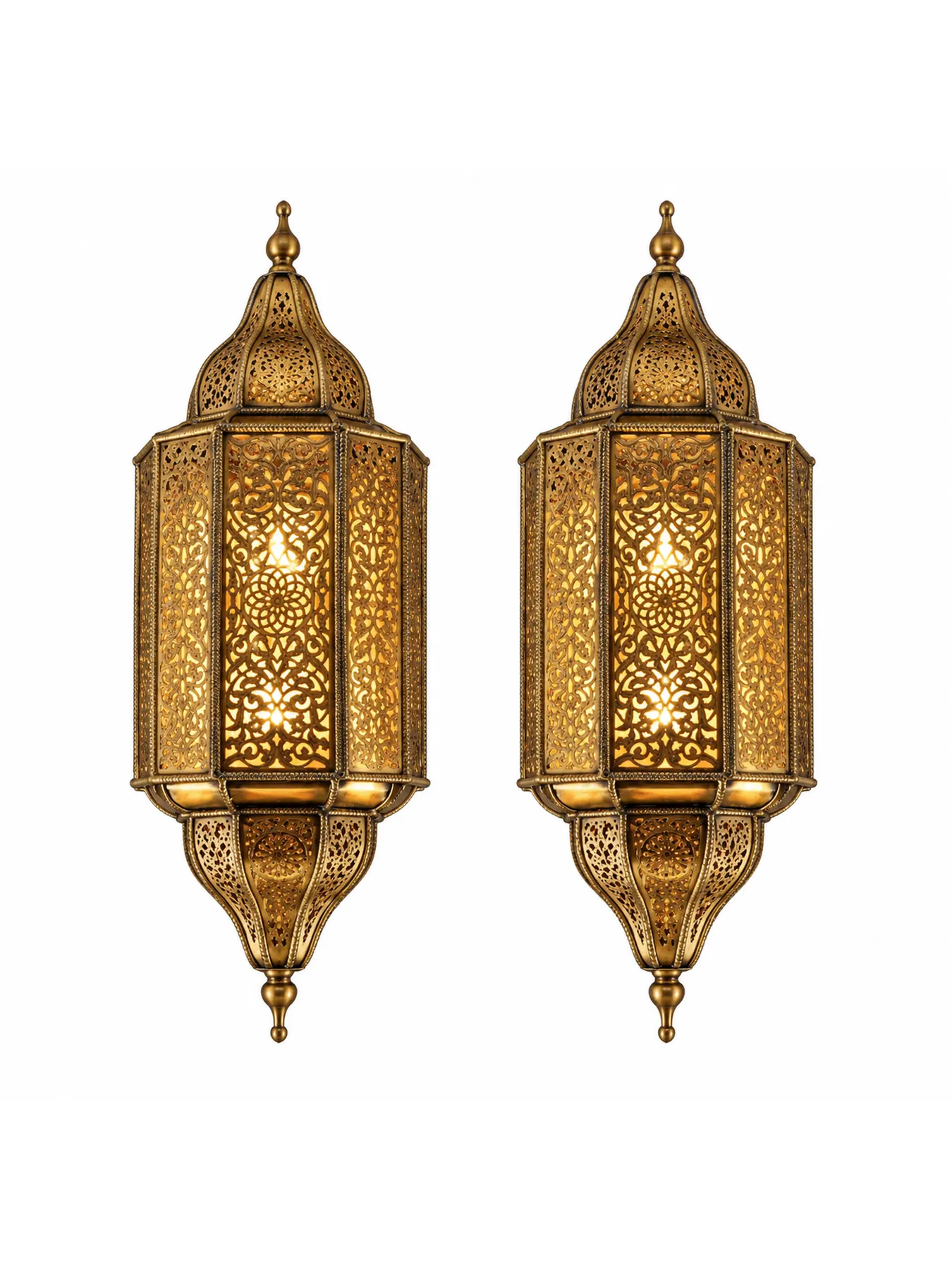 Handcrafted Moroccan Brass Wall Sconces Set of 2, Ornate Marrakech Medina Lighting