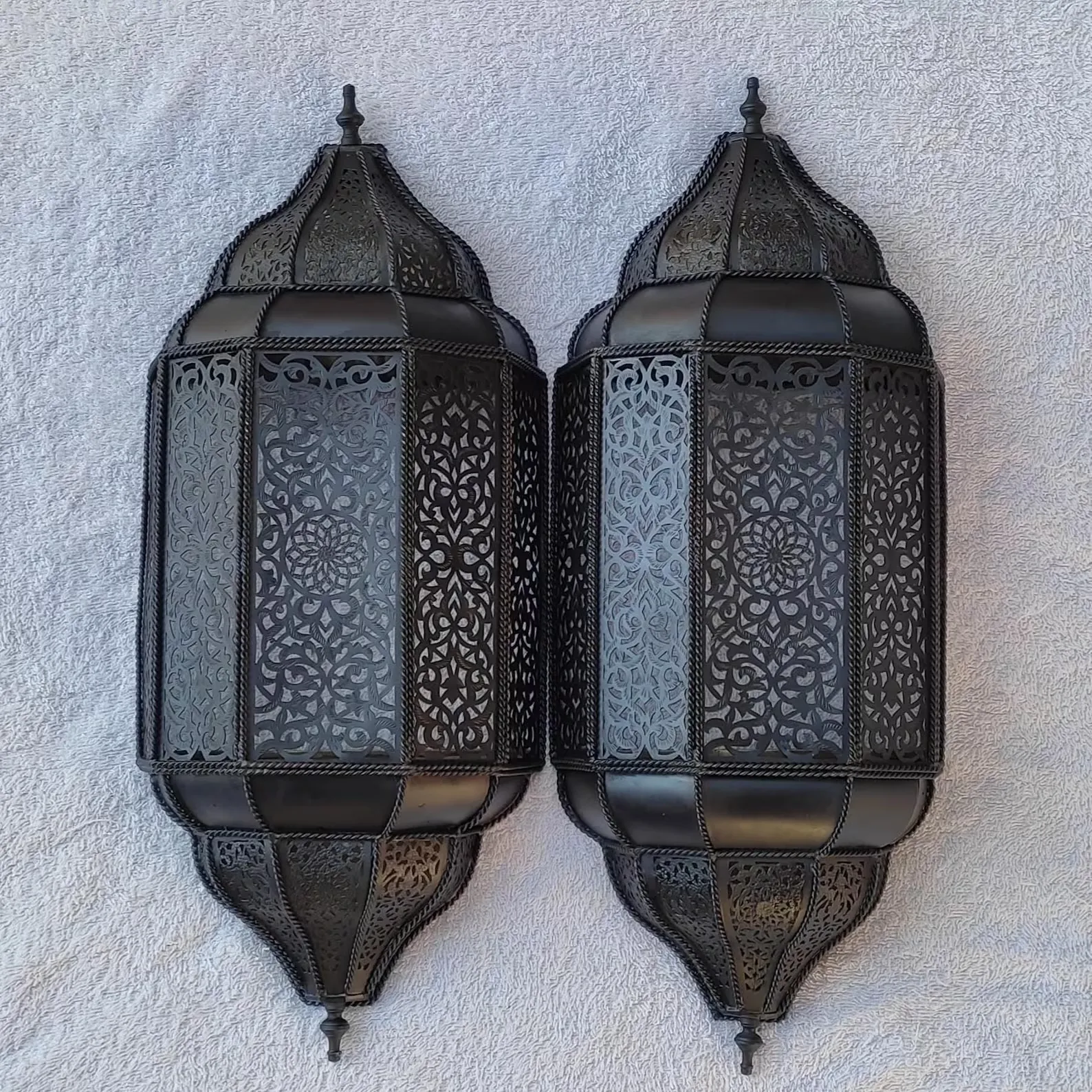 Engraved Brass Wall Sconces from Marrakech — view 5
