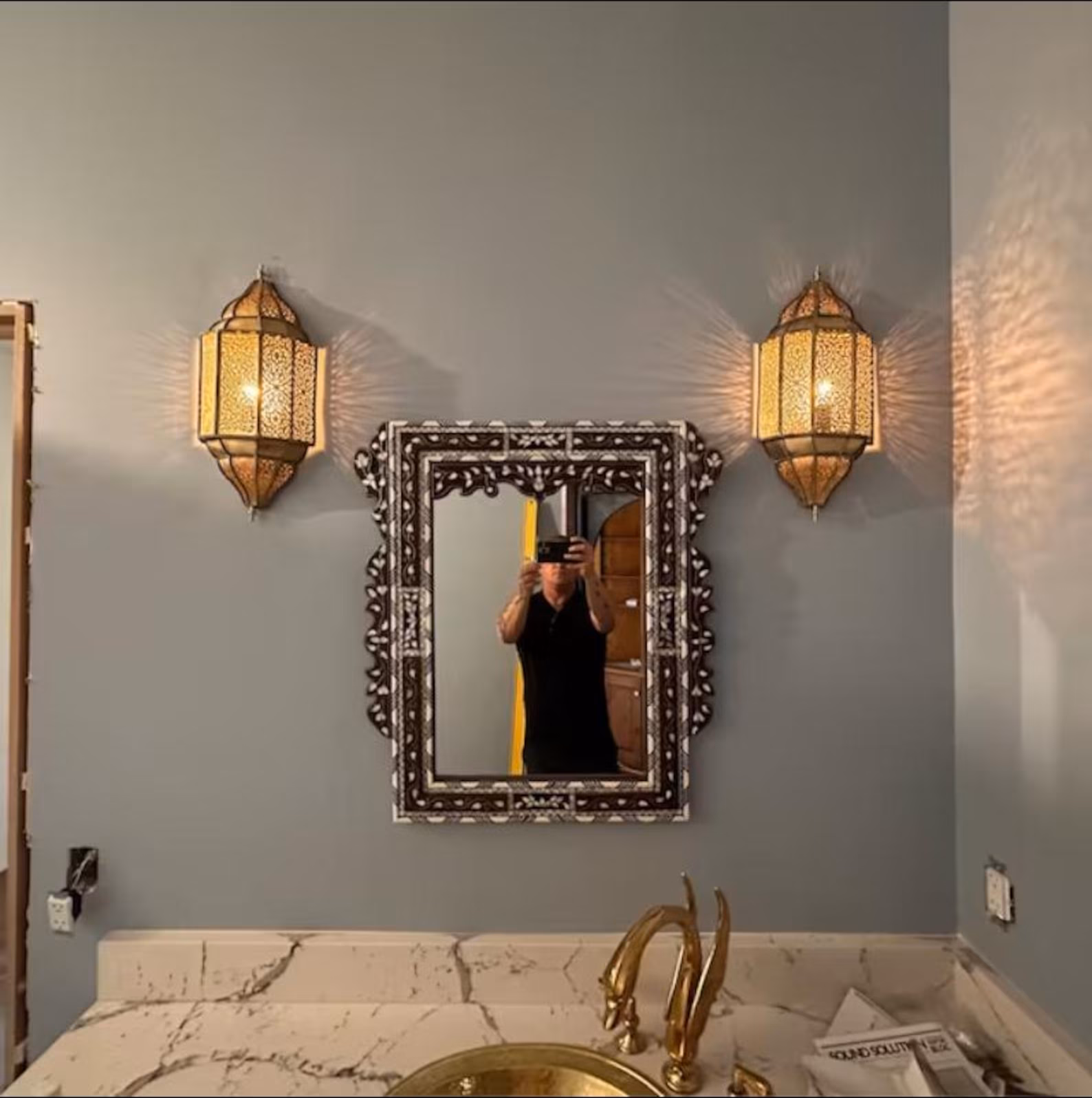 Engraved Brass Wall Sconces from Marrakech — view 9