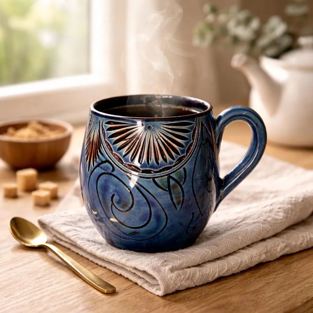 Hand-Carved Moroccan Ceramic Mugs - Traditional Engraved Coffee Cups — view 7