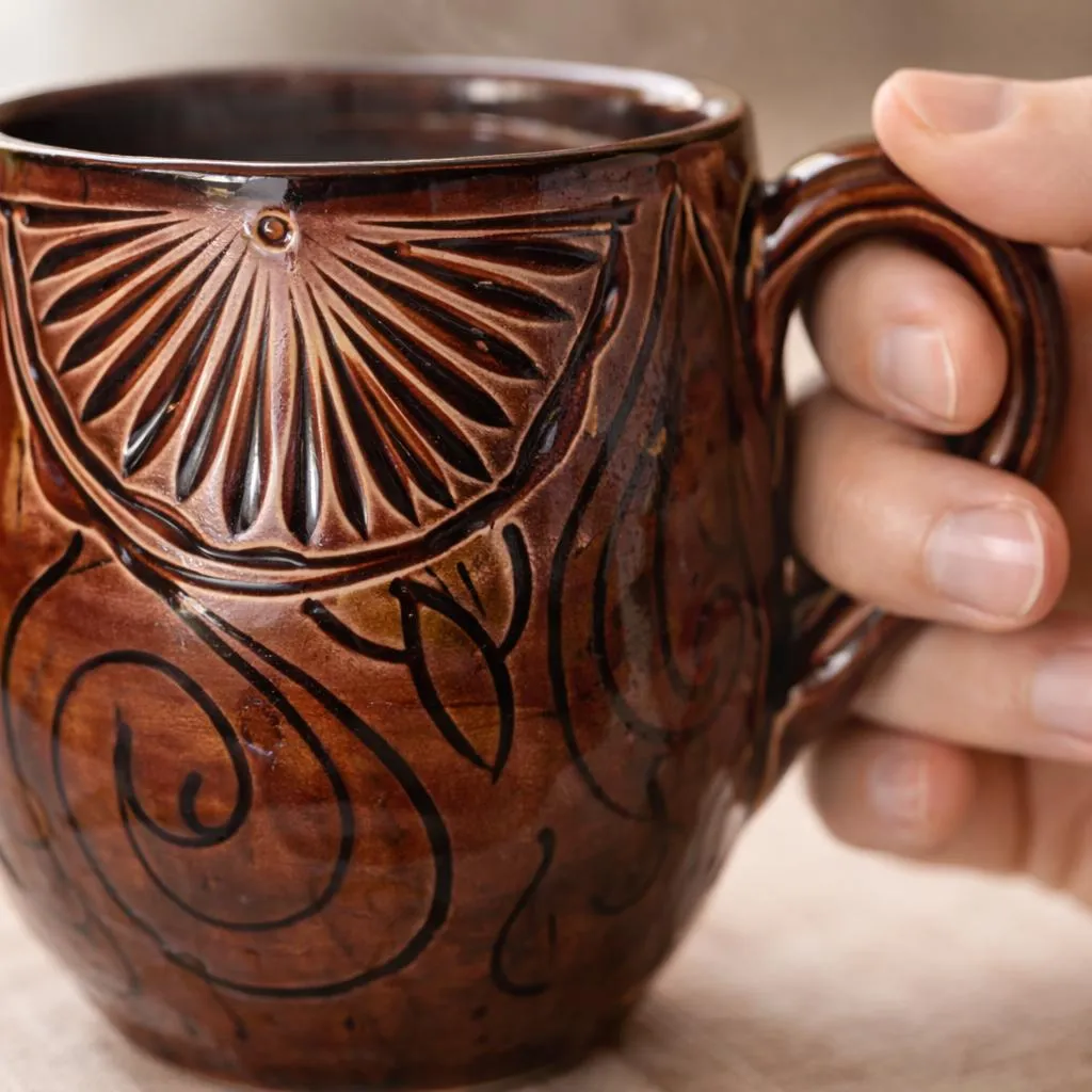 Hand-Carved Moroccan Ceramic Mugs - Traditional Engraved Coffee Cups — view 8