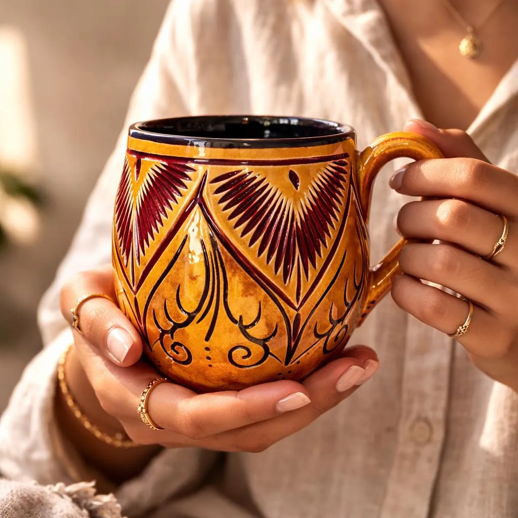 Hand-Carved Moroccan Ceramic Mugs - Traditional Engraved Coffee Cups — view 9