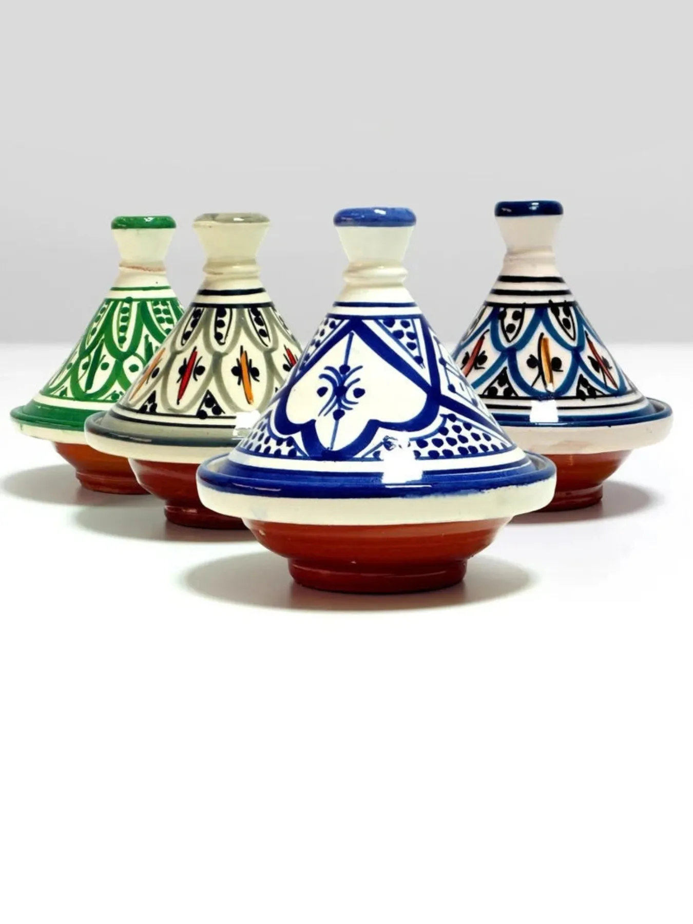 Set of 6 Handmade Moroccan Mini Tagines, Hand-Painted Fes Ceramic Spice Pots