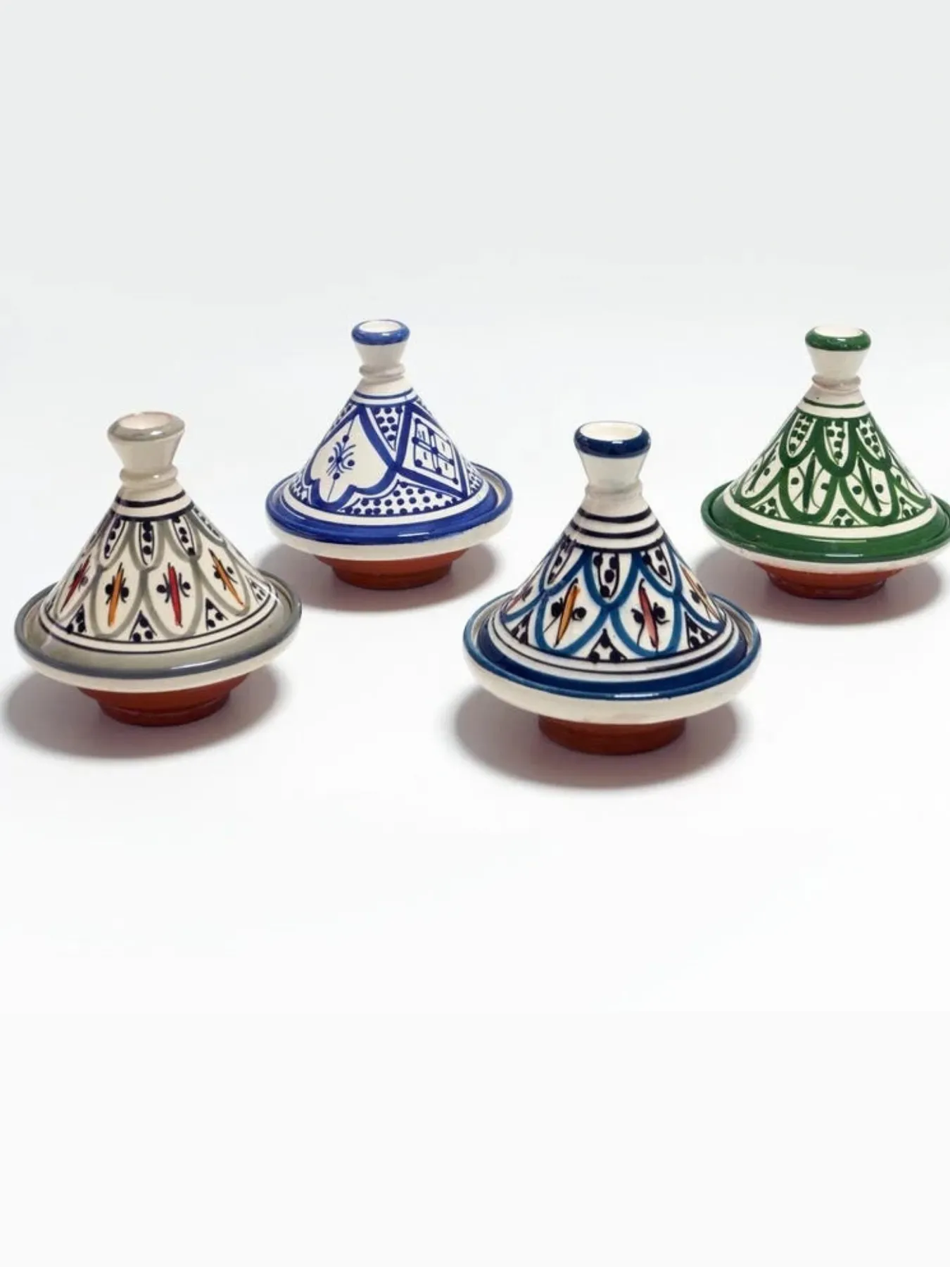 Set of 6 Handmade Moroccan Mini Tagines, Hand-Painted Marrakech Ceramic Spice Pots
