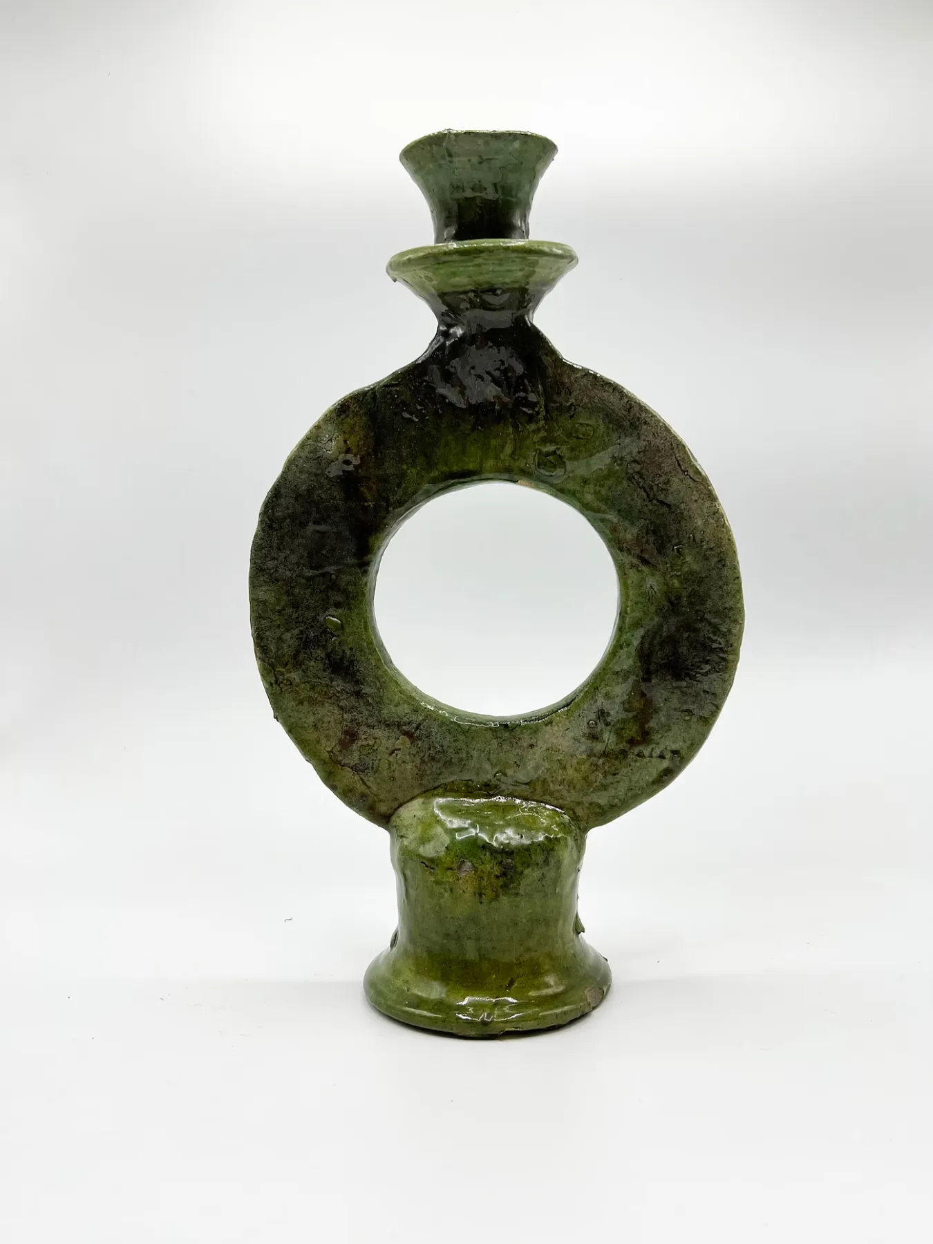 Tamegroute Green Glazed Ceramic Candle Holder