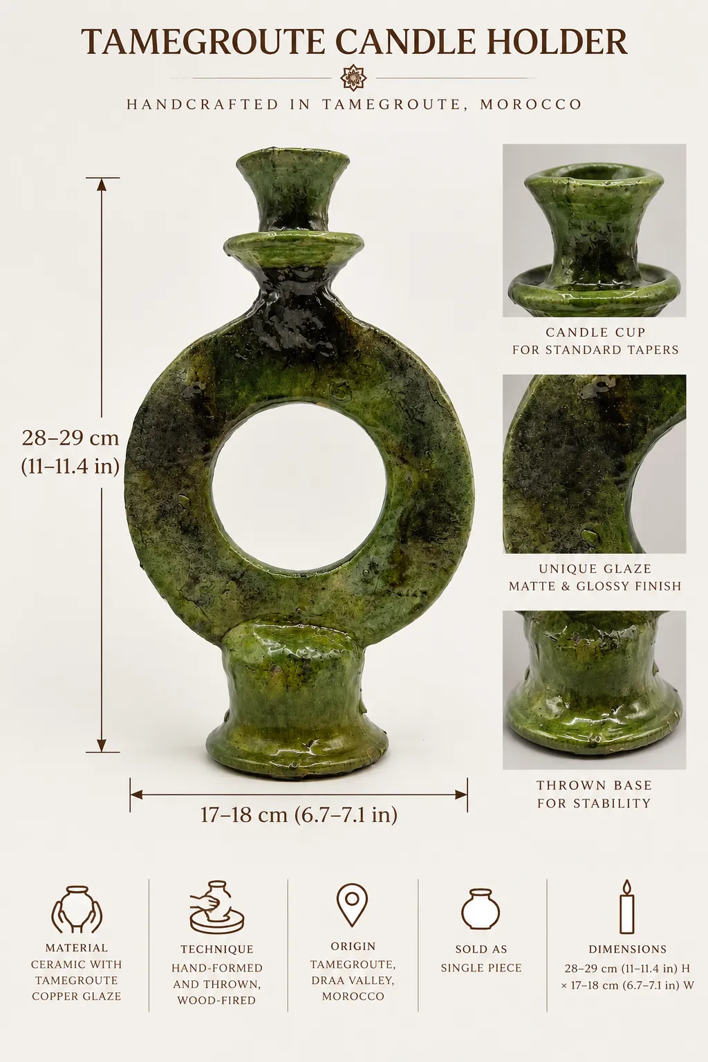 Tamegroute Green Glazed Ceramic Candle Holder, view 2