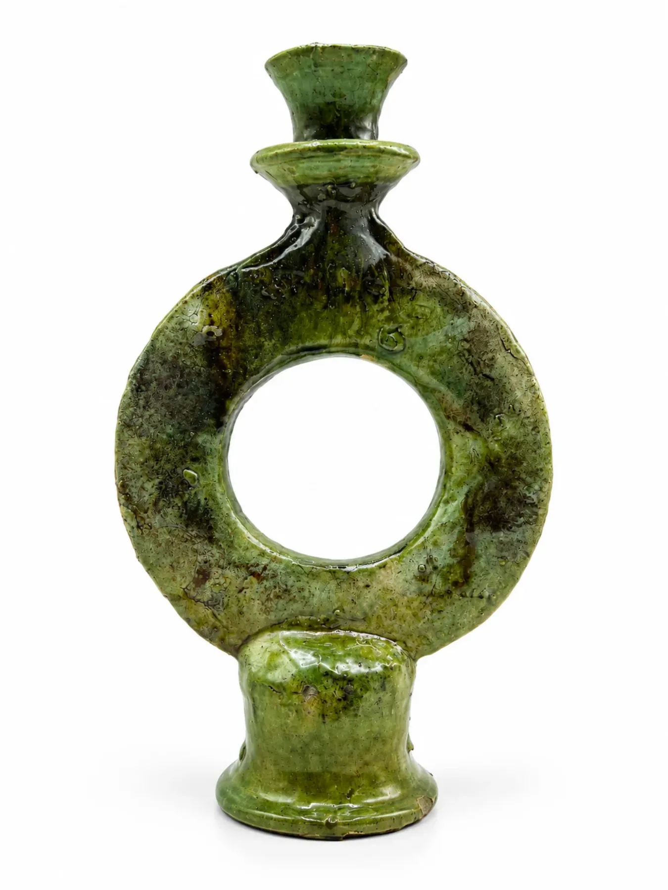 Tamegroute Green Glazed Ceramic Candle Holder