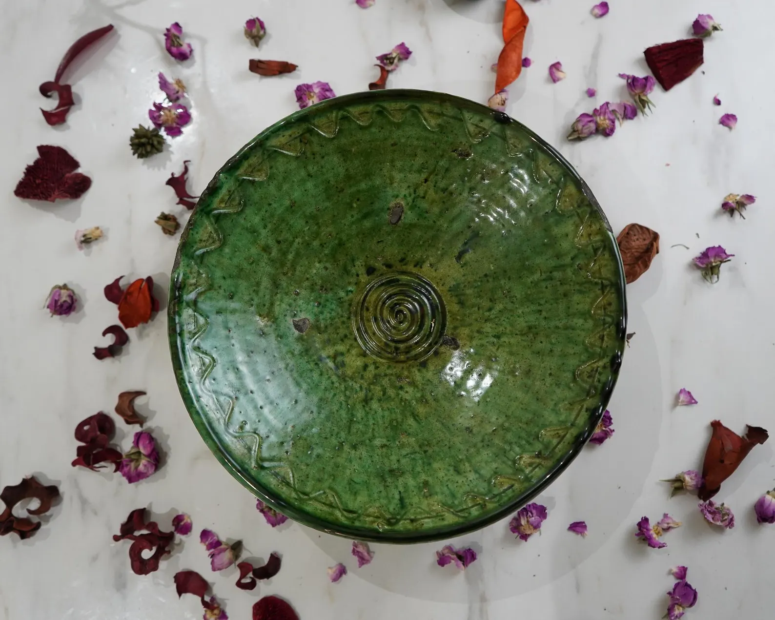 Tamegroute Pedestal Bowl in Emerald or Ochre — view 3