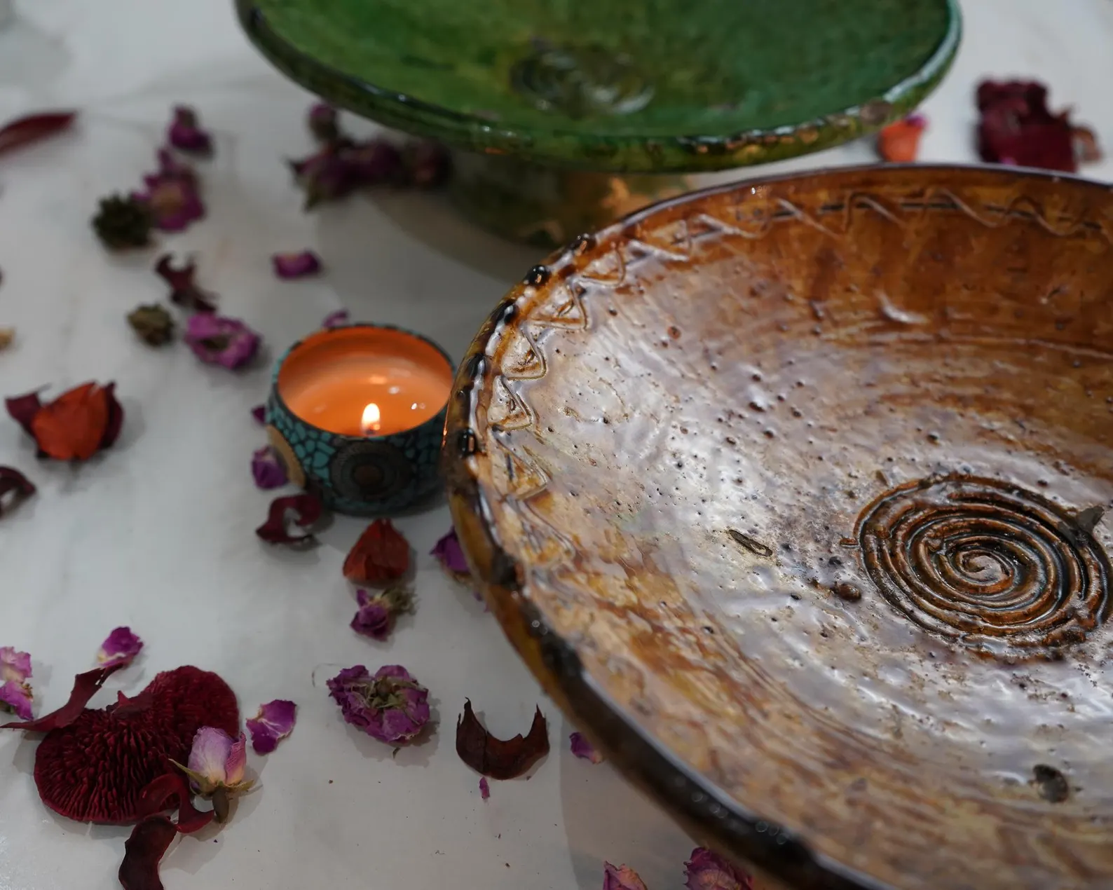 Tamegroute Pedestal Bowl in Emerald or Ochre — view 4