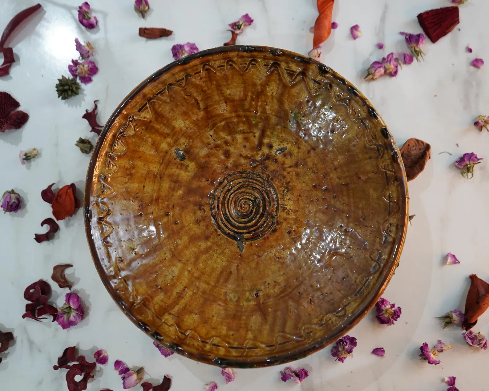 Tamegroute Pedestal Bowl in Emerald or Ochre — view 6