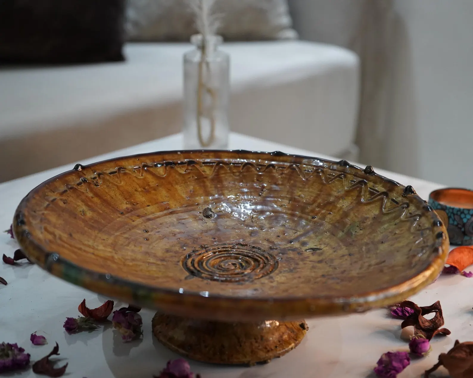 Tamegroute Pedestal Bowl in Emerald or Ochre — view 10