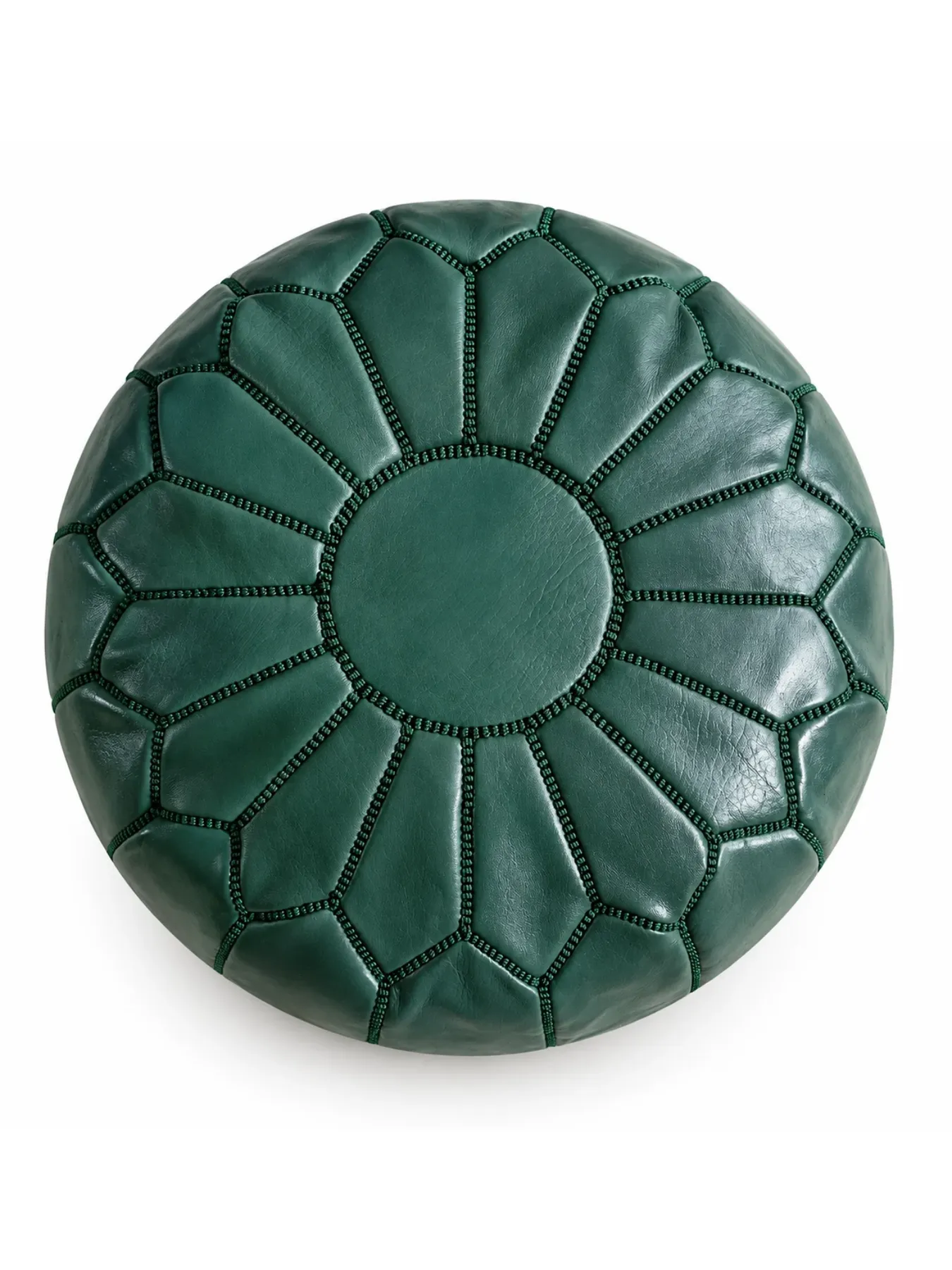 Handcrafted Teal Moroccan Leather Pouf, Fès Leather Ottoman