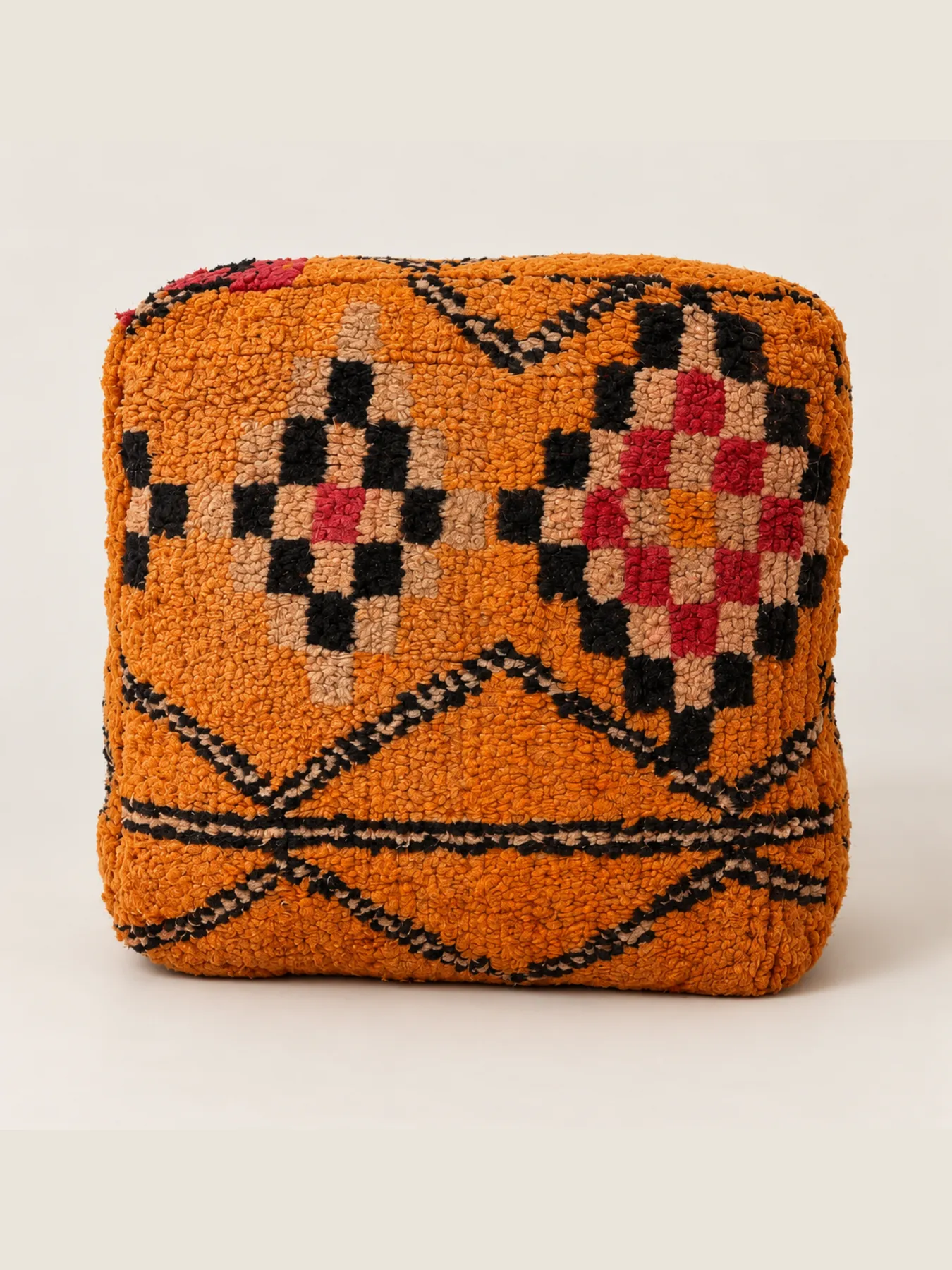 Handwoven Moroccan Kilim Pouf – Burnt Orange Wool Floor Cushion