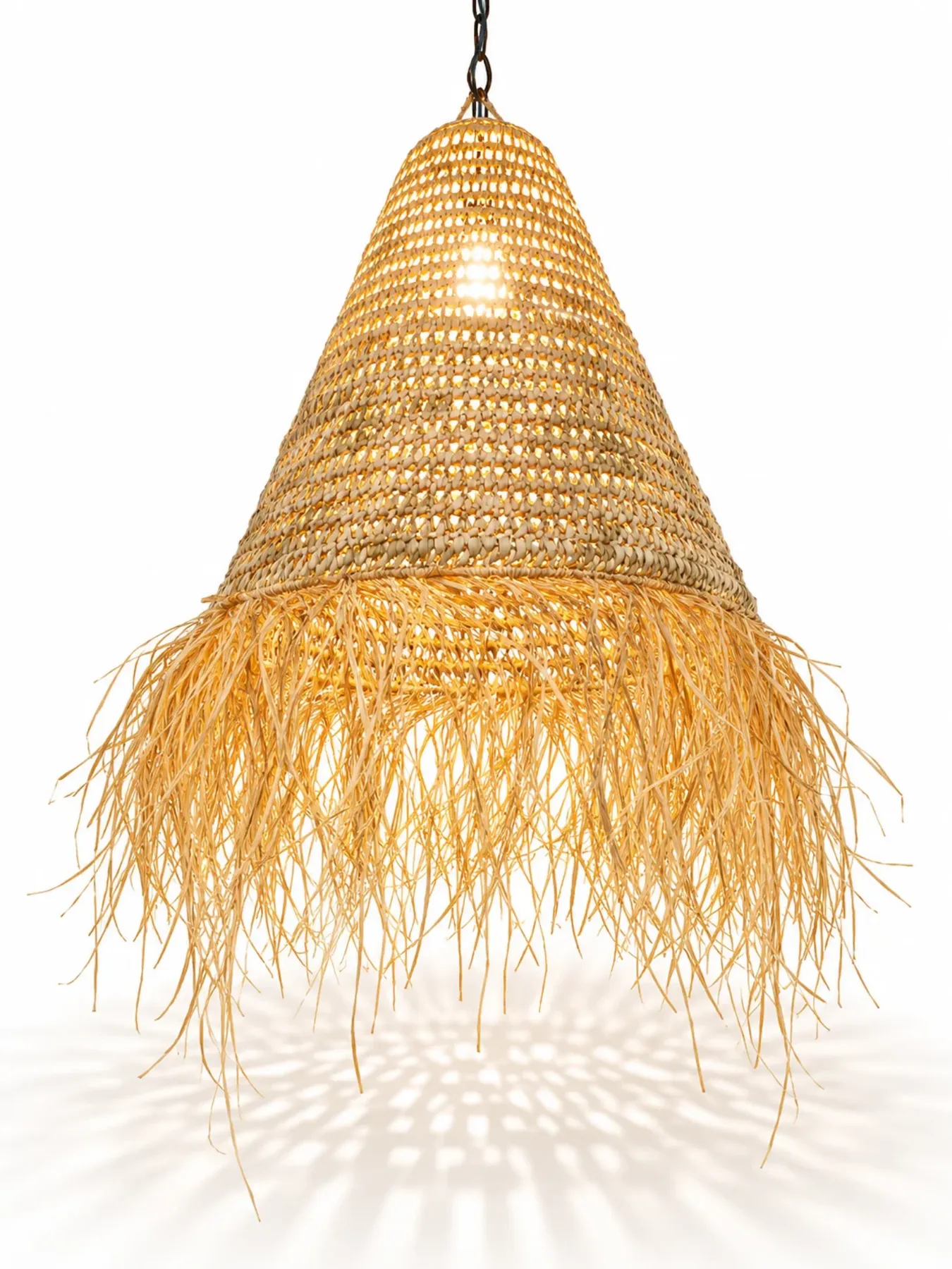 Handwoven Moroccan Raffia Pendant Lampshade, Natural Palm Fiber Chandelier