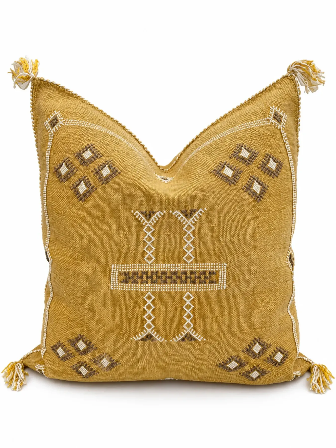 Golden Sabra Cactus Silk Pillow Cover, Handwoven Moroccan Amazigh Textile