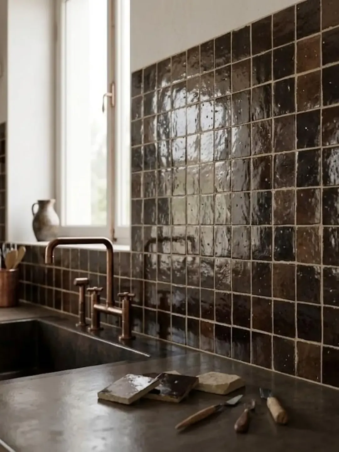 Fès Zellige Tiles Deep Brown — 25-Tile Set 50×50cm — view 4